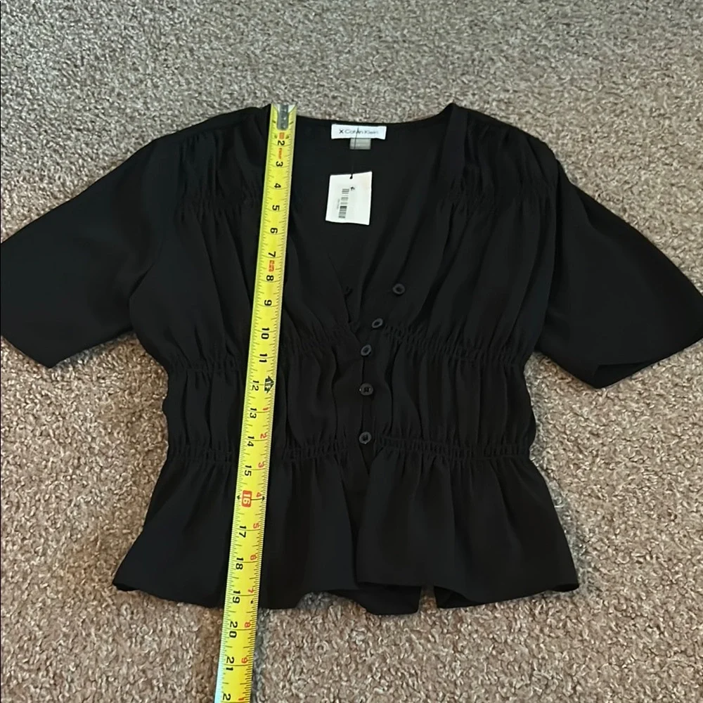 Calvin Klein Black Ruched Peplum Blouse - Picture 2 of 7